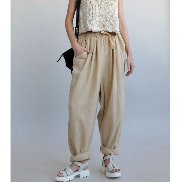 Free People Essential Double Cloth Pants Women’s Medium Mustard Seed - Picture 1 of 7